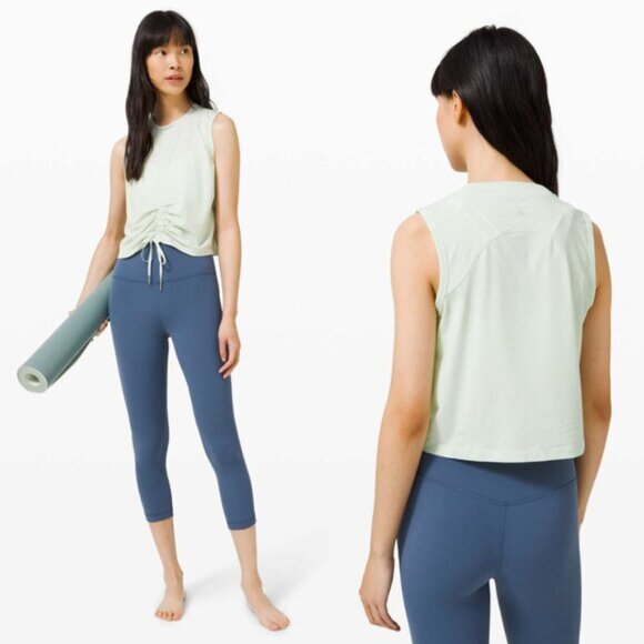 lululemon athletica Tops - Lululemon Springtime Green Pima Cotton Cinch Me Up Front Tank